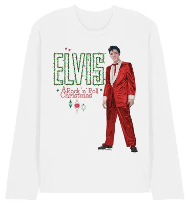 Immagine prodotto di Elvis Presley - Maglietta "Holiday Lights" unisex uomo/donna, maniche lunghe TV32850 (XL) (Bianco)
