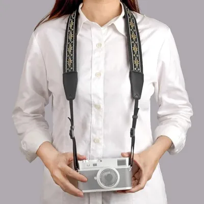Image de Sangle d'épaule vintage personnalisable et réglable pour appareil photo reflex numérique, noir