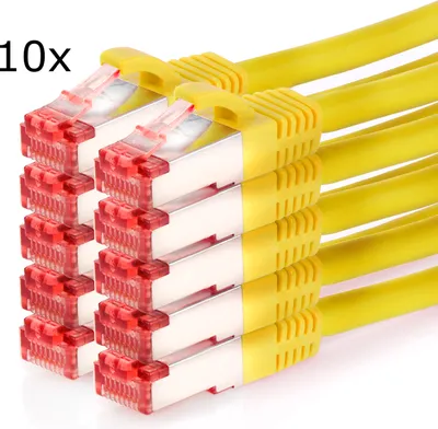 Produktbild von TPFNet 10er Pack 1,5m Cat.6 Patchkabel / Netzwerkkabel S/FTP 1000Mbit, gelb