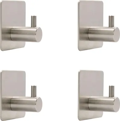 Immagine prodotto di Intirilife 4x ganci portasciugamani autoadesivi in acciaio inox in argento - 4,5 x 3 cm - ganci da parete per cucina bagno ganci adesivi per una tenuta ottimale