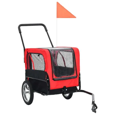 Immagine prodotto di Rimorchio per Animali Domestici e Passeggino 2in1 Rosso e Nero