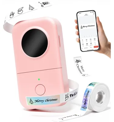 Zdjęcie produktu dla Drukarka etykiet Etykieciarka - Mini drukarka termiczna Bluetooth - Bezprzewodowa - Z 1 rolką papieru do etykiet