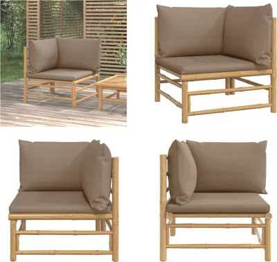 Produktbild von vidaXL Garten Ecksofa mit Taupe Kissen Bambus - Garten Ecksofa - Garten Ecksofas - Outdoor Ecksofa - Ecksofa Terrasse
