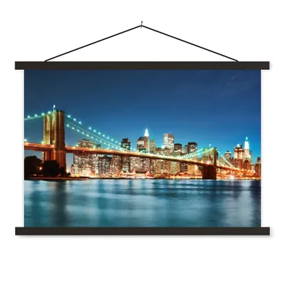 Produktbild von MuchoWow® Textilposter New York - Brücke - Architektur - Brooklyn - Licht 150x100 cm mit schwarzem Rahmen - Schlafzimmer