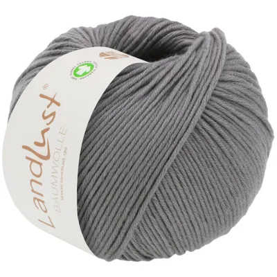 A ball of grey yarn with a label.