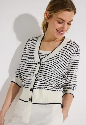 Produktbild von More & More Striped Ajour Cardigan, knitted stripes offwhite and seasid 2041 2041 36