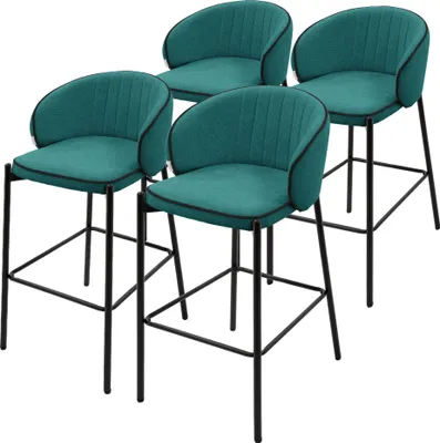Produktbild von ML-Design Barhocker 4er Set Petrol Stoffbezug 76 cm hoch Gepolsterte Barstühle mit Metallgestell Rückenlehne & Fußstütze Küchenstühle Bistrohocker