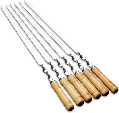 Produktbild von Famanu Grillspieße aus Edelstahl - lange Spieße mit Holzgriff - Kabob Spieße für BBQ und Camping