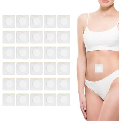 Produktbild von Rizinusöl Pflaster (30 Stück) – Nabelpflaster 7x7cm – Vliesstoff & Baumwolle – Selbstklebend & Atmungsaktiv – Nabel-Pflaster