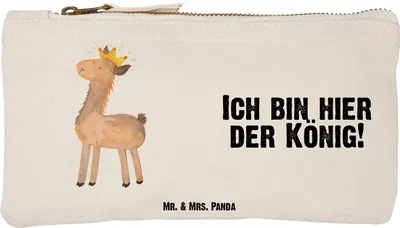 Produktbild von Mr. & Mrs. Panda Schminktasche Lama König Größe S Klein - Weiß - Geschenk, Kosmetiktasche, Papa, aufbewahrungstasche, Mama, Abi, Lamas, Pouch, kosmetiktäschchen, Freundin