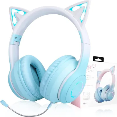 Produktbild von Kinder-Kopfhörer für Mädchen, LED-Beleuchtung, Katzenohren, Kinder-Bluetooth-Kopfhörer, verstellbare Kopfhörer, Over-Ear, mit Mikrofon für Teenager