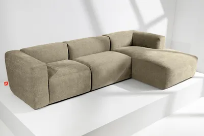 Obrázok produktu pre KONSIMO rohová pohovka vpravo s mimoriadne mäkkým a pohodlným sedadlom "BUFFO", piesková farba, tkaná látka, Boho ,297x73x172/96 cm