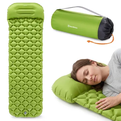 Obrázek produktu pro Lehká nafukovací karimatka HyperMotion, izolační podložka na spaní, pro 1 osobu, vhodná pro turistiku, rozměry 190x56 cm, zelená barva
