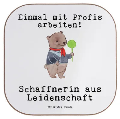 Produktbild von Mr. & Mrs. Panda Untersetzer Glas Schaffnerin Leidenschaft - Weiß - Geschenk, gläseruntersetzer, Holzuntersetzer, Tassenuntersetzer, Tasse, Tassen, für Gläser