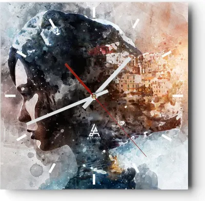 Produktbild von Wanduhr - Quadrat - Glasuhr - Frau Abstraktion - 40x40cm - Schleichendes Uhrwerk - Lautlos - zum Aufhängen bereit - Dekoration Modern - Wanddekoration aus Glas - C3AC40x40-3956