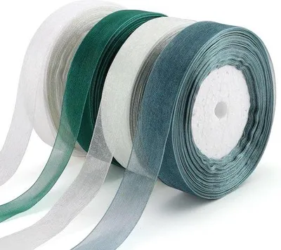 Productafbeelding van Organza lintmeter, wit, 45 cm - Transparant - Handgemaakte cadeauverpakking - Bruiloftdecoratie