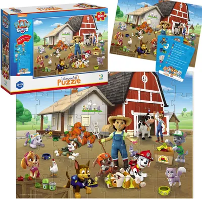 Zdjęcie produktu dla Puzzle Wimmel "Psi Patrol - Na Farmie" 60 Elementów Karty Z Pytaniami 200452