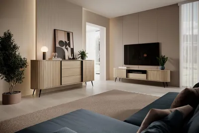 Produktbild von Furniture24 Tv - Lowboard Lovi - B Mit Schiebetüren Fernsehschrank Eiche Cremona 196 Cm