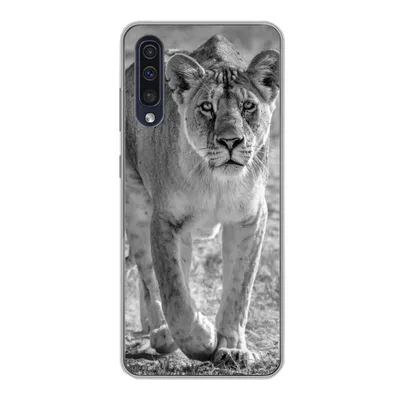 Produktbild von MuchoWow® Handyhülle Schutzhülle Hülle für Samsung Galaxy A30s Löwe - Schwarz - Weiß Silikon Softcase Handy Hülle - Karteninhaber