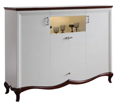 Produktbild von Casa Padrino Luxus Art Deco Barschrank Weiß / Dunkelbraun 164,2 x 46,5 x H. 123 cm - Beleuchteter Wohnzimmerschrank mit 3 Türen und Schublade