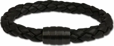 Image de SilberDream bracelet en cuir noir fermeture en acier inoxydable noirci LS4802
