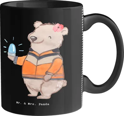 Produktbild von Mr. & Mrs. Panda Becher Rettungssanitäterin Herz - Schwarz - Geschenk, Kaffeetasse, haferl, Tasse, Pott, Kaffeebecher, keramik