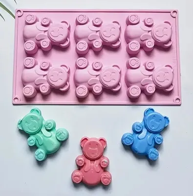 Produktbild von GKA XL Silikonform Bärchen für 6 verschiedene Bären Silikon Backform Muffin Silikonbackform 30 cm Fondantform  Muffinform Plätzchenform Teddybär Bär Teddy Seifenform