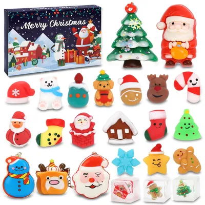 Productafbeelding van Kerst Adventskalender 2026 24 Dagen Countdown Kalender met 2 Grote Squishies + 3 Sleutelhangers + 19 Kleine Feestelijke Figuurtjes Sensorisch