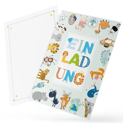 Produktbild von Einladungskarte Querformat neutral DIN A6 – Einladung Tischdeko Babyparty Kindergeburtstag Einschulung