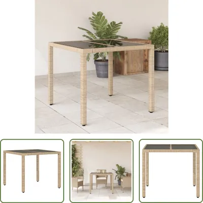 Produktbild von The Living Store Gartentisch mit Glasplatte Beige 90x90x75 cm Poly Rattan