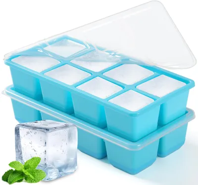 Eiswürfelformen, 2 Stück, groß, mit Deckeln, blau, Silikon