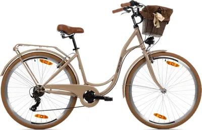 Produktbild von Goetze Mood 28 Zoll City Bike, 18 Zoll Tiefeinsteiger, 7-Gang Shimano Tourney, V-Bremse, LED-Beleuchtung, Komfortsattel, Rattankorb mit Bezug