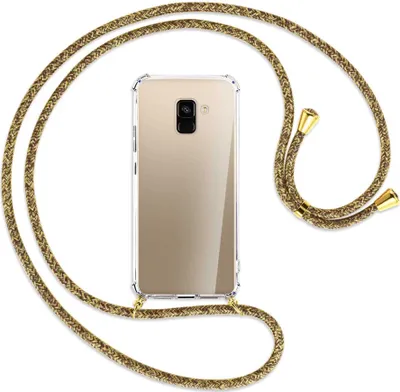 Produktbild von Handykette Backcover-Schutzhülle mit Band (Metall goldfarben) für Samsung Galaxy A8 2018 - braun+beige