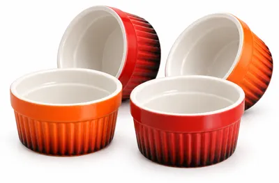 Obrázek produktu pro Sada čtyř porcelánových misek na crème brûlée o objemu 200 ml – červená/oranžová barva