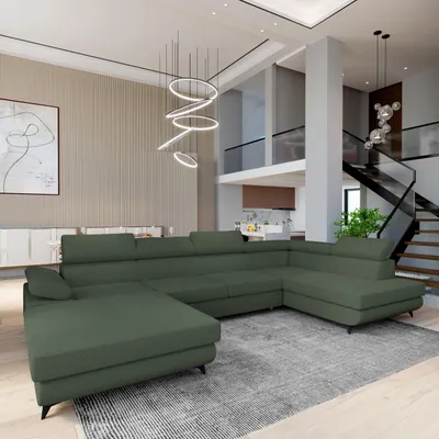 Produktbild von Masseno Ecksofa RUBANO R-S mit Schlaffunktion U-Form, Sofa mit Bettkasten, Wohnzimmersofa, Couch, Soffa, Bettsofa, Couchgarnitur- Grün, QUELLE 37