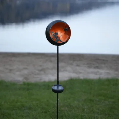 LED Solarstab 'Fairy'- schwarz - amber LED - innen beleuchtete Kugel - H: 76cm - Dämmerungssensor
