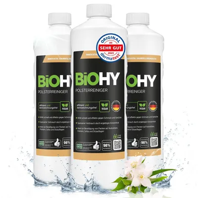 Produktbild von BiOHY Spezial Polsterreiniger + Dosierer, Matratzenreiniger, Sofareiniger, 3 x 1 l