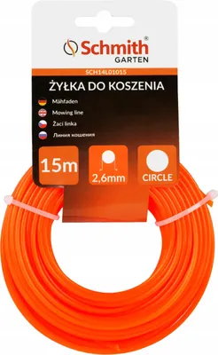 Zdjęcie produktu dla Schmith Premium – żyłka do podkaszarki 2,6 mm x 15 m, okrągła | Profesjonalna żyłka do podkaszarek i kos spalinowych | Wytrzymała żyłka nylonowa, żyłka zamienna, akcesoria do podkaszarek