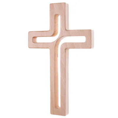 Obrázok produktu pre Závesný kríž z bukového dreva Moderný kríž na stenu Hladký povrch Závesný drevený kríž (prírodné drevo, 18x12x1,5cm)