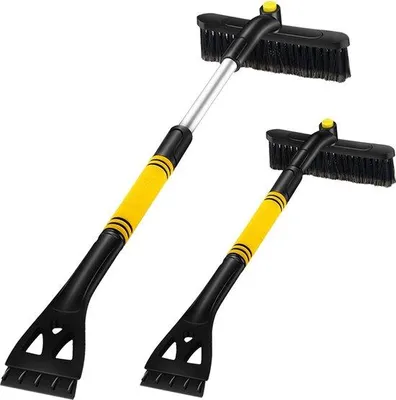Imagen del producto de Unyqoos® Raspador y cepillo para nieve 2 en 1 – telescópico, de 64 a 80 cm, cabezal de cepillo desmontable de 360°, cerdas de PVC, raspador de ABS para parabrisas de automóviles, camiones y SUV