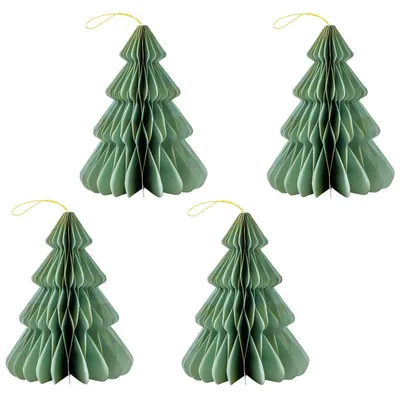Image de set de 4 élégantes décorations d'arbre de Noël Origami Design Vert sauge