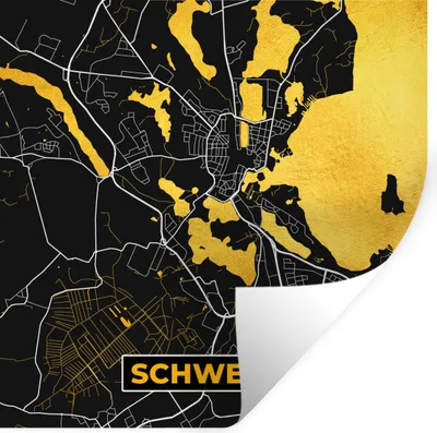 Produktbild von MuchoWow® Wandtattoo Wandsticker Wandaufkleber Schwerin - Gold - Stadtplan - Karte - Deutschland 100x100 cm Selbstklebend und Repositionierbar - Wierderverwendbar - Selbstklebend