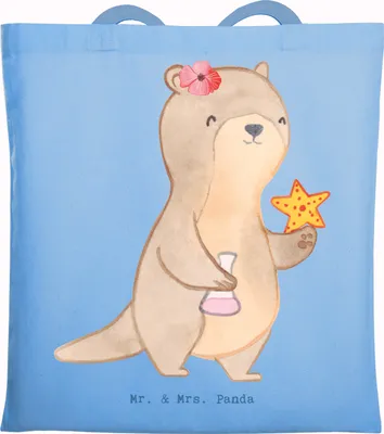 Produktbild von Mr. & Mrs. Panda Jutebeutel Meeresbiologin Herz - Sky Blue - Geschenk, Tasche, Naturwissenschaftlerin, Meeresforscherin, totebag, Studium, Shopping, Beutel, Tote Bag