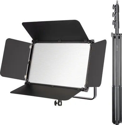 Produktbild von Walimex pro LED Niova 150-F Pro Flächenleuchte inkl. Lampenstativ, 150 W Flächenlicht mit Bi-Color, Studioleuchte Helligkeit dimmbar, Videoleuchte mit Funksteuerung