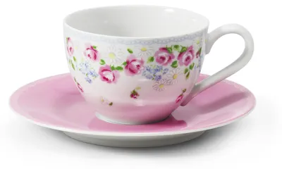 Produktbild von Leander Tasse mit rosa Untertasse, 0,20 l, RoseLine, Blumen, Leander, Tschechisches Porzellan