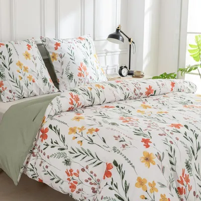 Immagine prodotto di Set di lenzuola matrimoniali 240x220 cm, composto da 3 pezzi, in microfibra, con motivo floreale, verde e bianco, con chiusura a zip