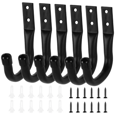 Image de Lot de 6 crochets muraux pour garage, crochets pour charges lourdes, crochets pour échelles, crochets en J robustes pour le rangement d'outils et de vélos (noirs)
