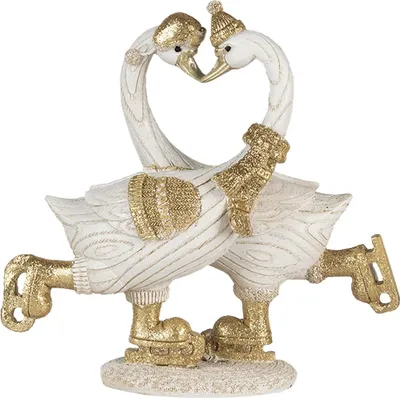 Obrázek produktu pro Clayre & Eef Labuť Figurka 18x8x17 cm Bílý plast v barvě zlata
