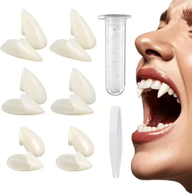 Productafbeelding van 6 paar vampiertanden - Vampiertanden met kleefverbinding - Halloween-party - Cosplay - 15 mm - 17 mm