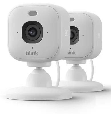 Produktbild von Blink Mini 2K+ 2er Pack, IP-Sicherheitskamera, Drinnen, Kabellos, Tisch/Bank, Weiß, Cube